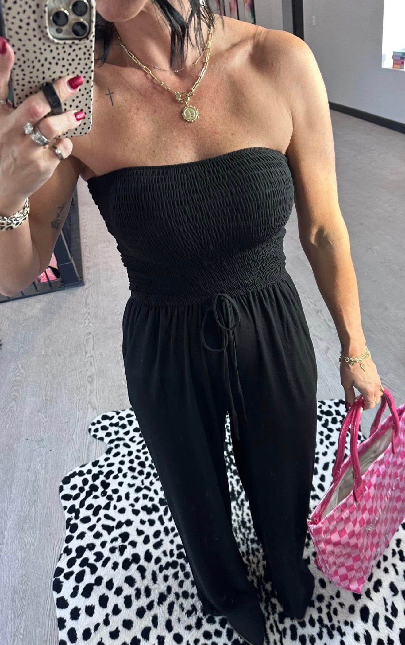 Smocked Strapless Jumpsuit