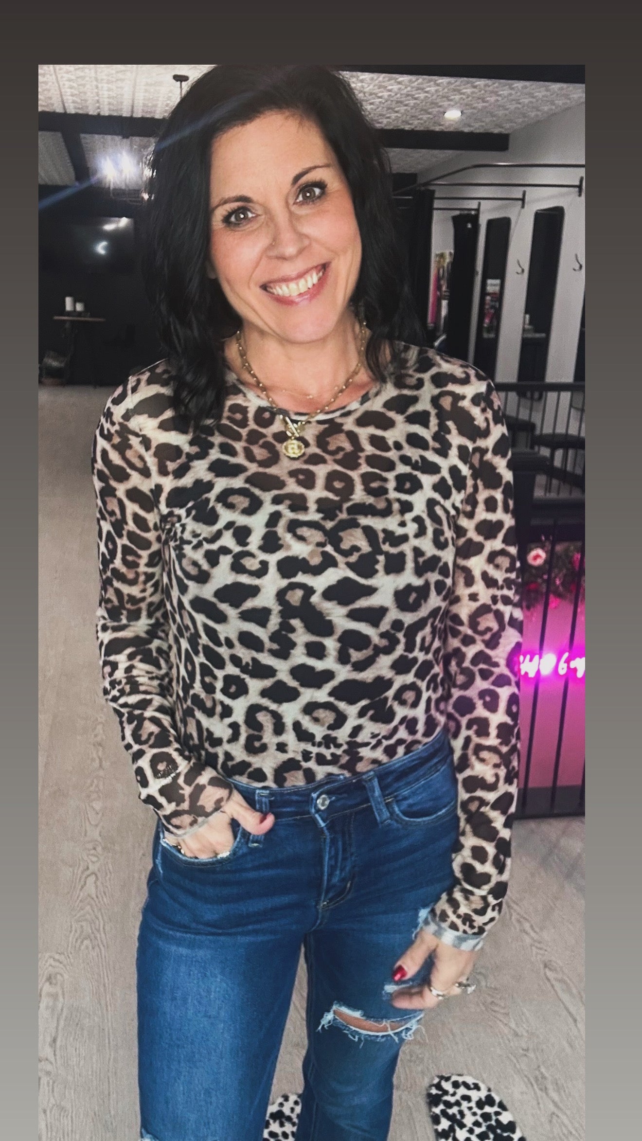 Cheetah Mesh Top
