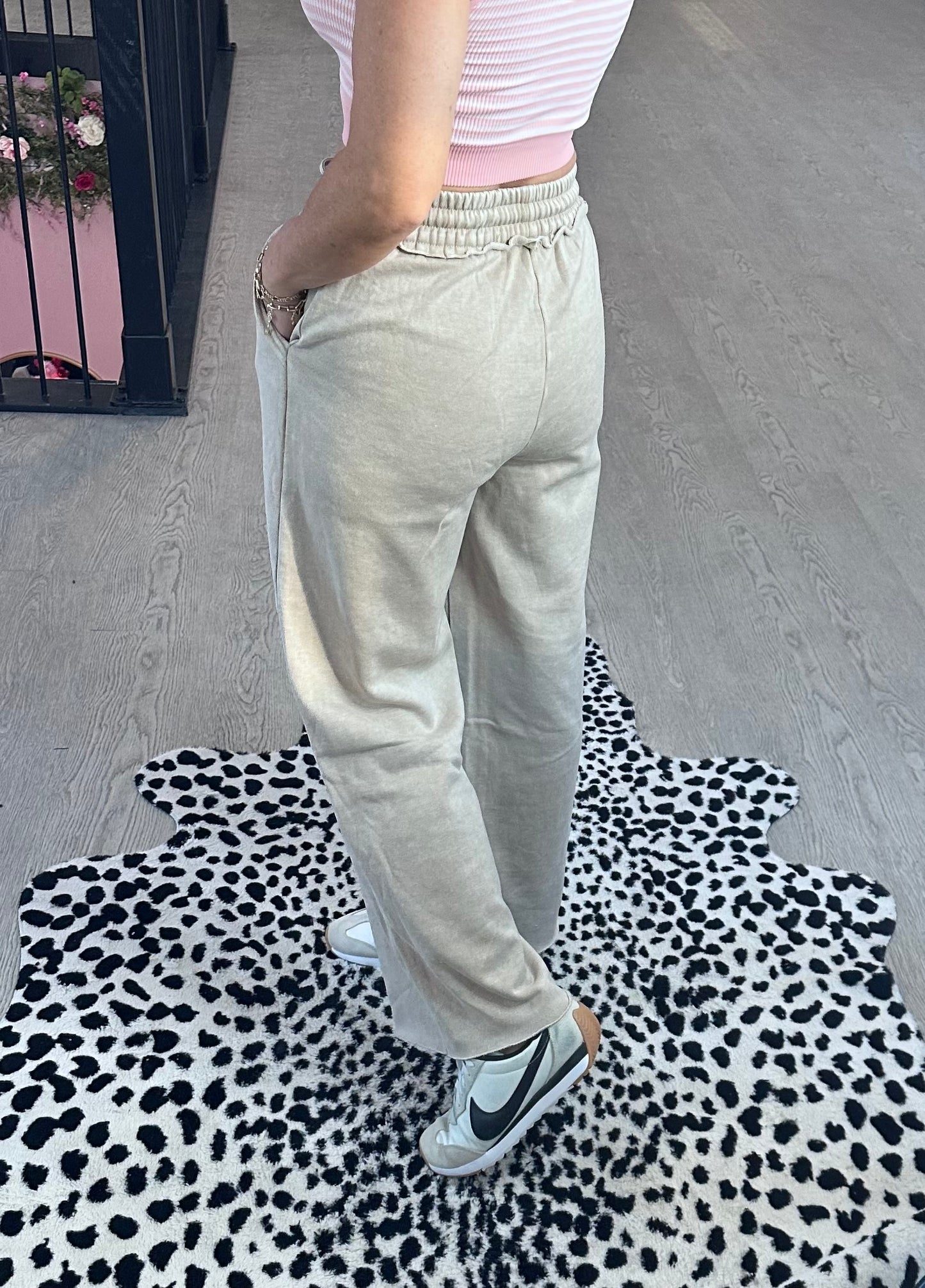 Ash Mocha Fleece Lined Wide Leg Pants