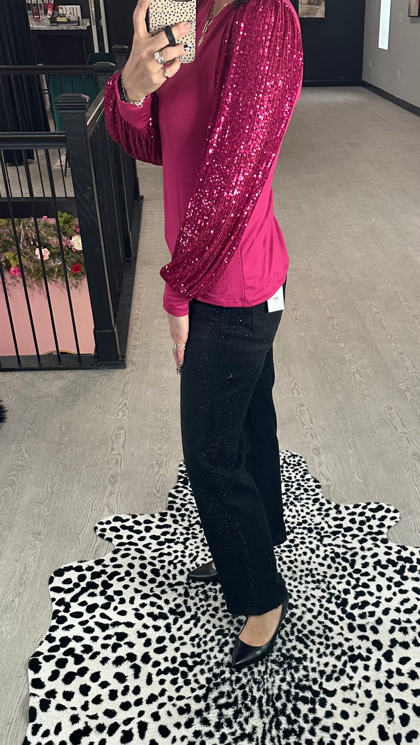 Magenta Sequin Sleeve Top