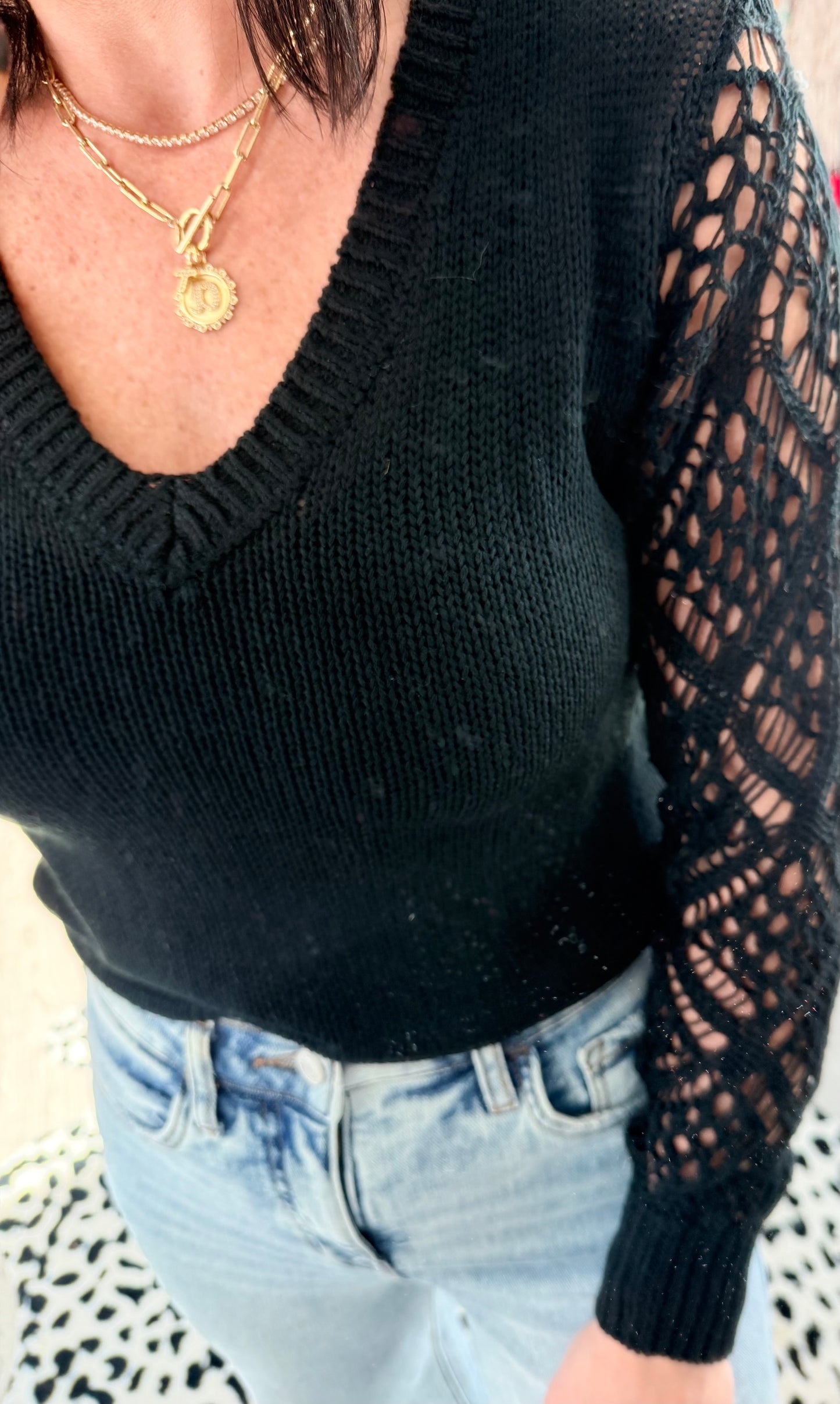 Black Open Sleeve Sweater