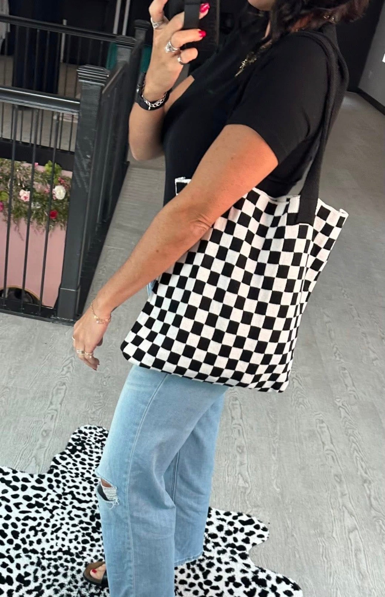 Checkered Knit Tote