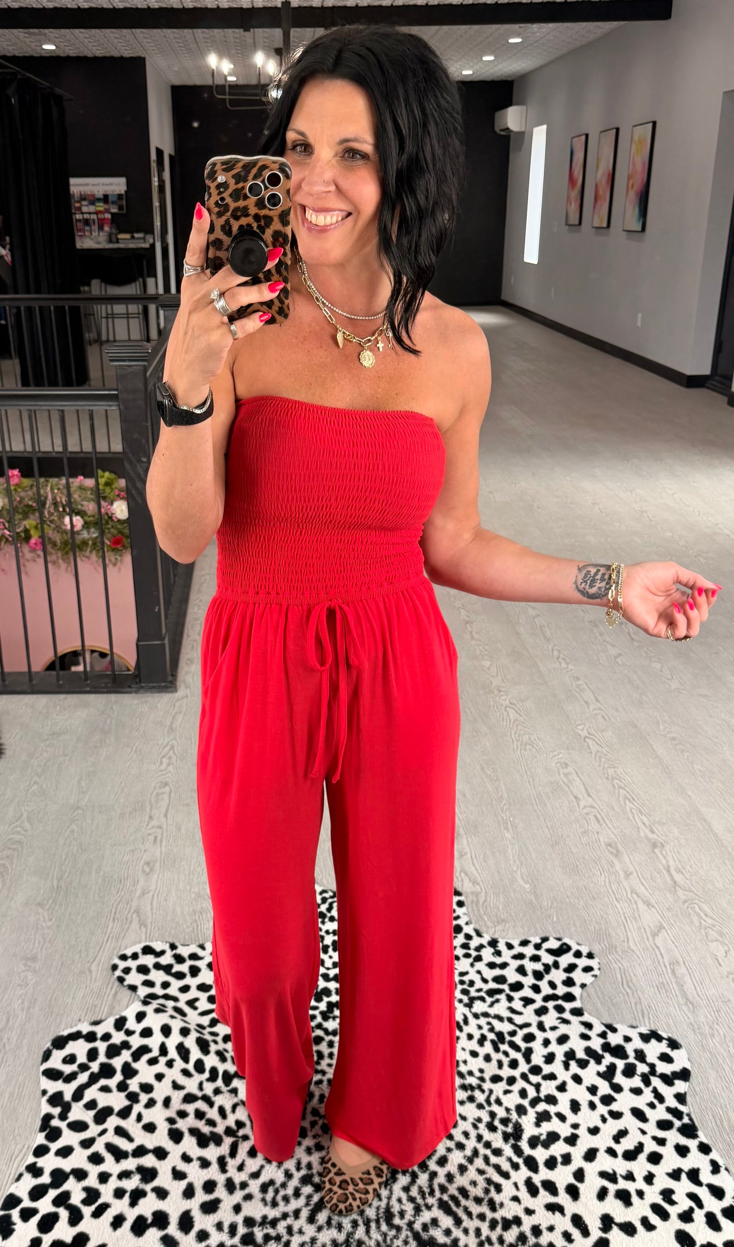 Smocked Strapless Jumpsuit