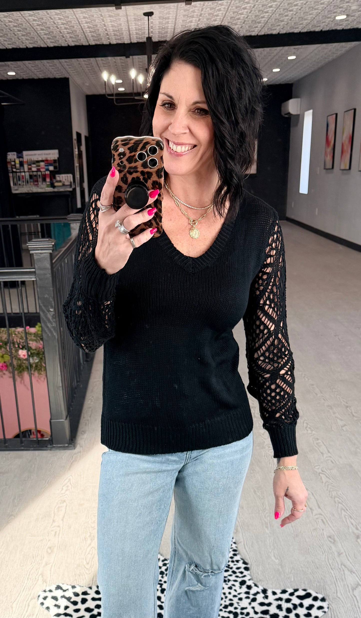 Black Open Sleeve Sweater