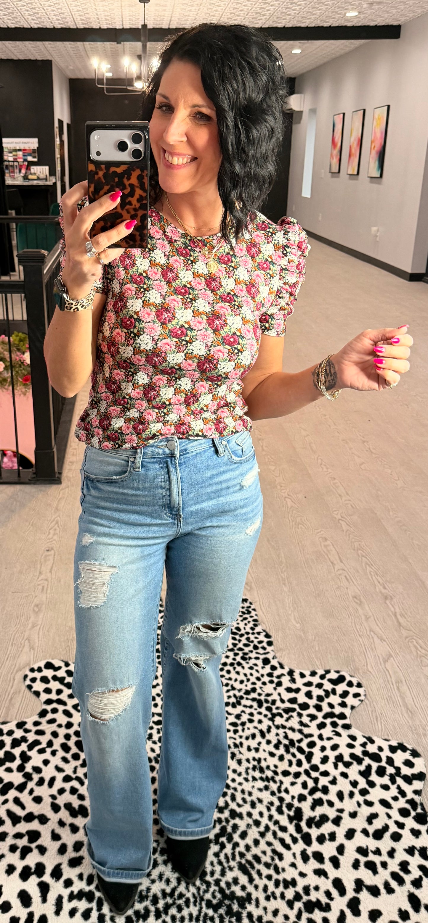 Floral Ruffled Sleeve Top