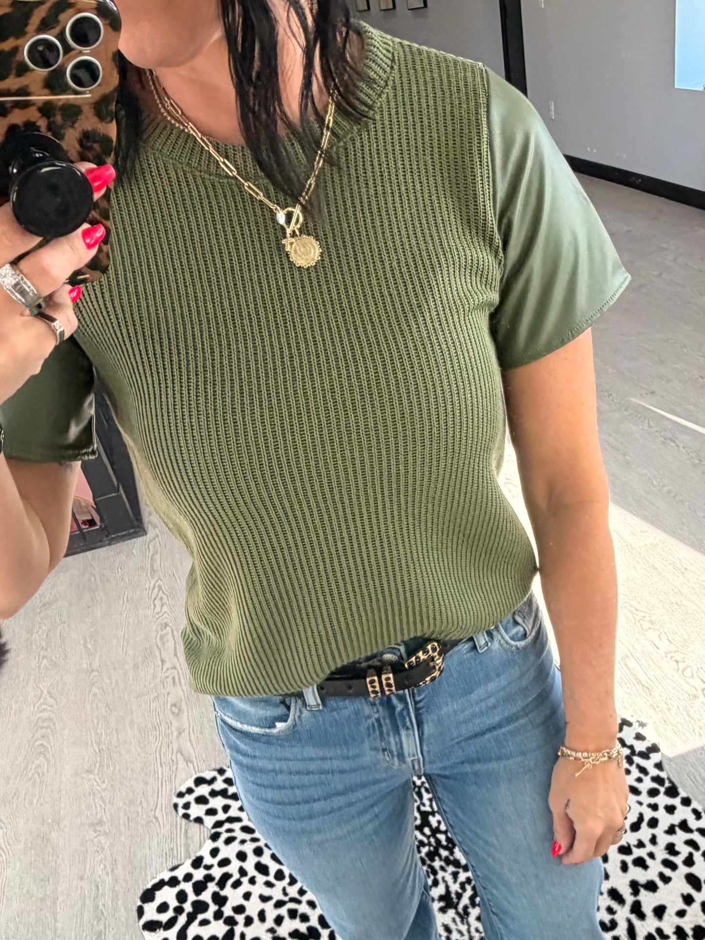 Faux Leather Sleeve Top