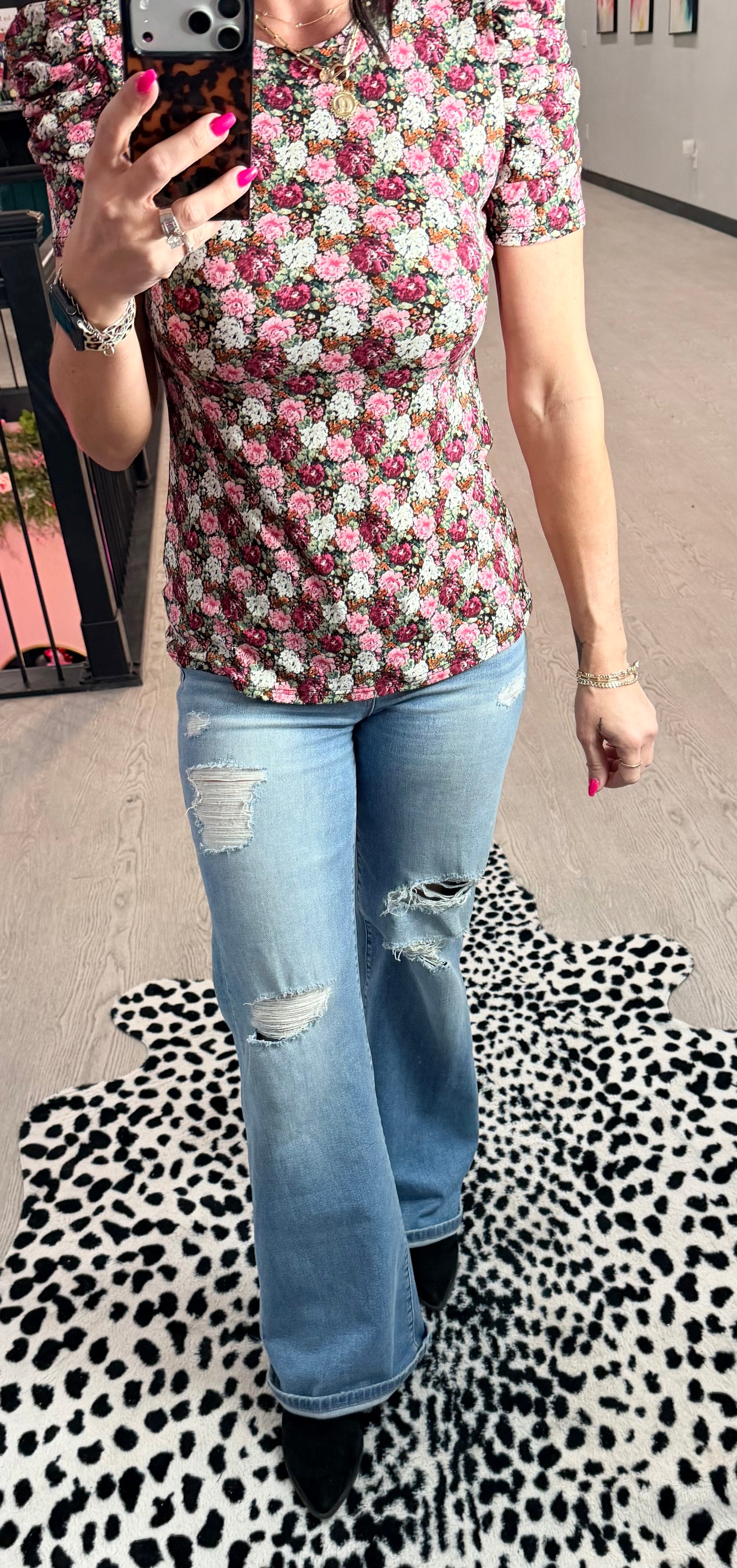 Floral Ruffled Sleeve Top