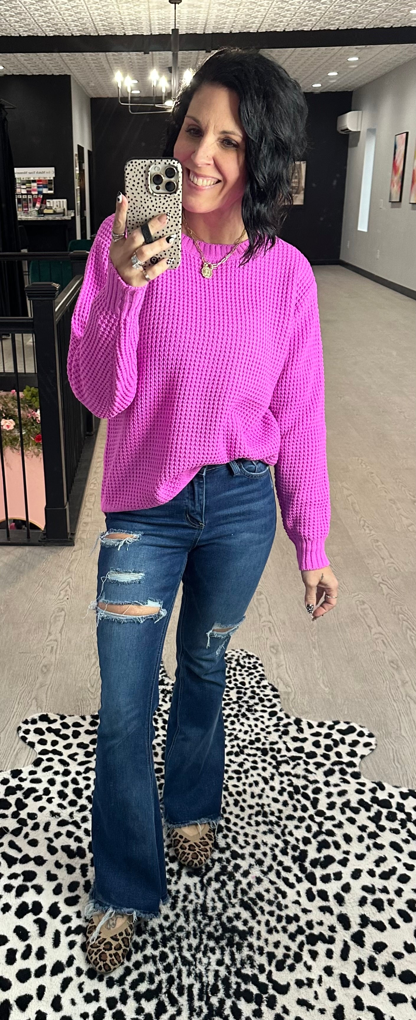 Hi-Low Waffle Sweater