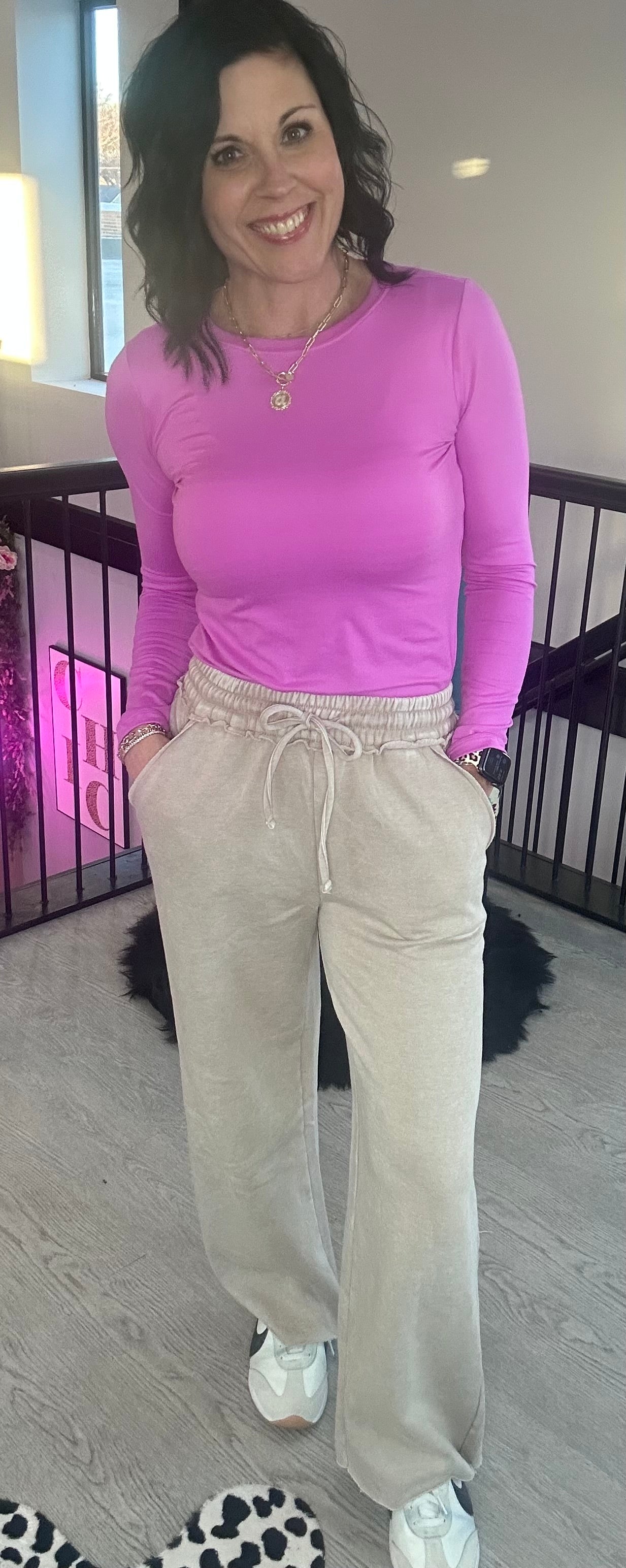 Ash Mocha Fleece Lined Wide Leg Pants