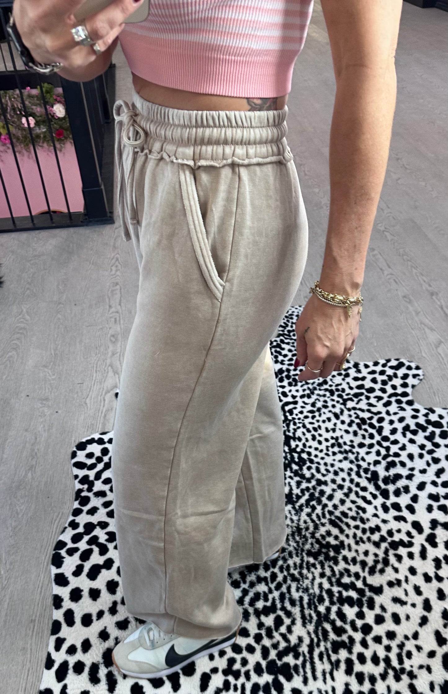 Ash Mocha Fleece Lined Wide Leg Pants