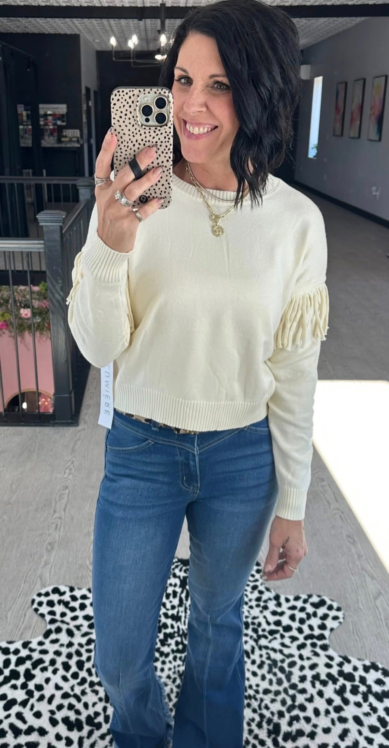 Fringe Cream Sweater