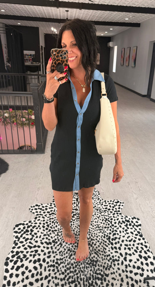 Denim Accent Ribbed Dress