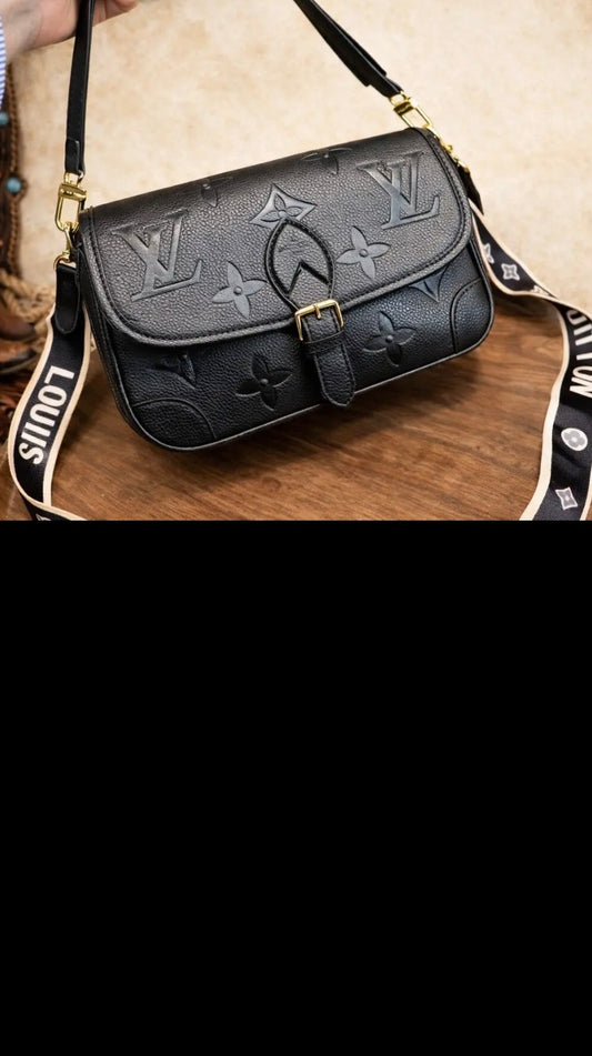 Black LV Upcycled Designer Crossbody Bag