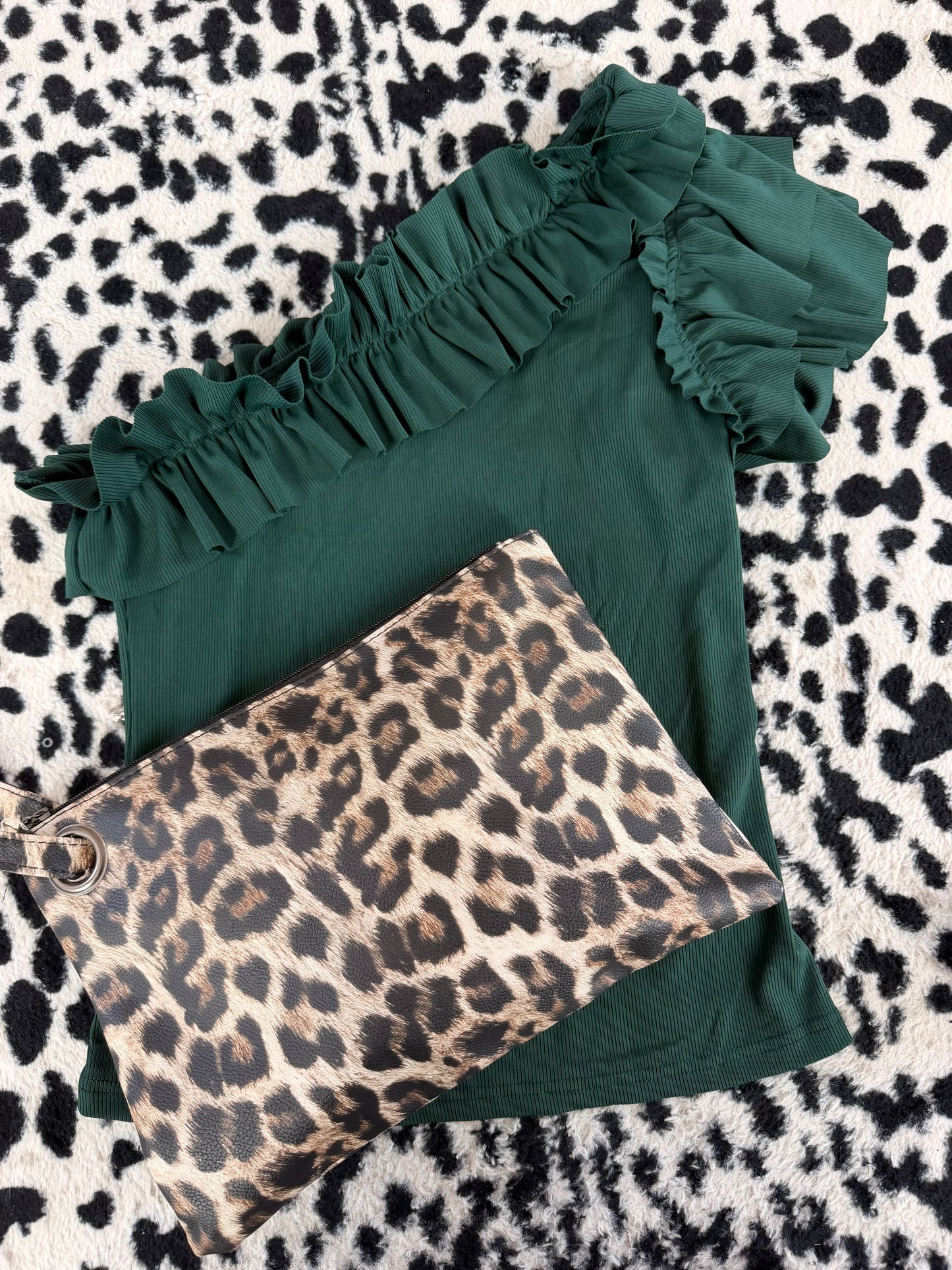 Green One Shoulder Ruffle Top