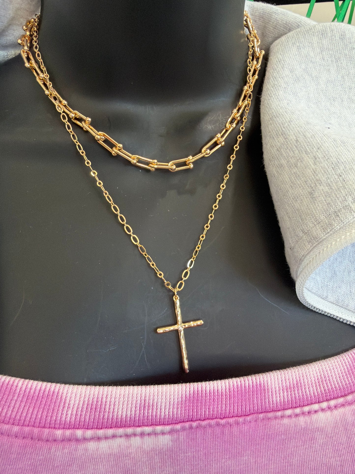 Stunning Double Cross Necklace