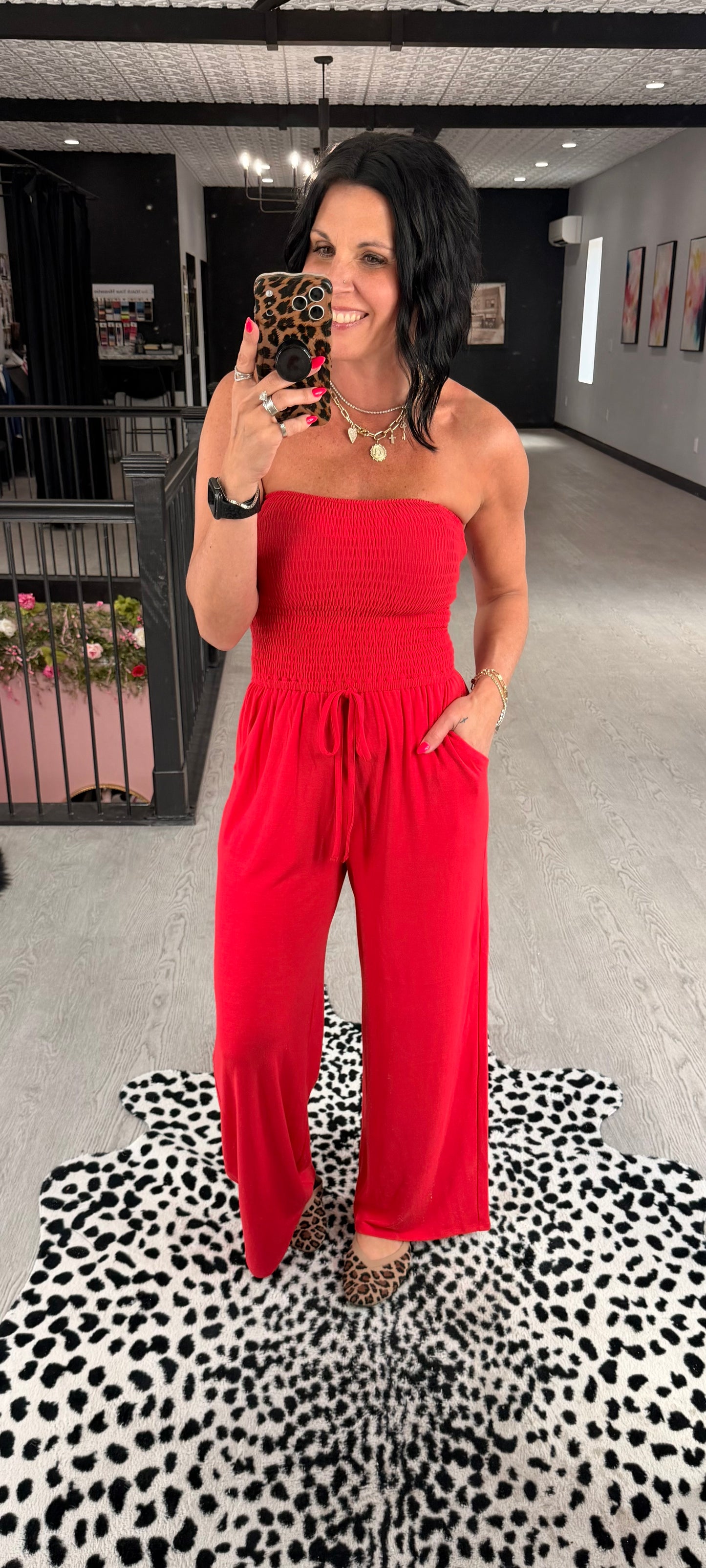 Smocked Strapless Jumpsuit