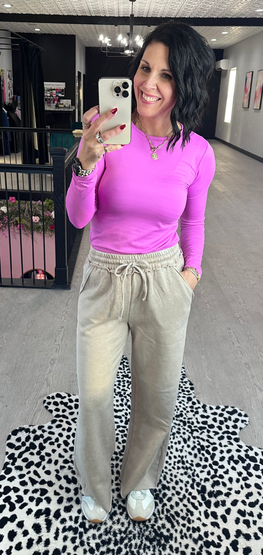 Ash Mocha Fleece Lined Wide Leg Pants