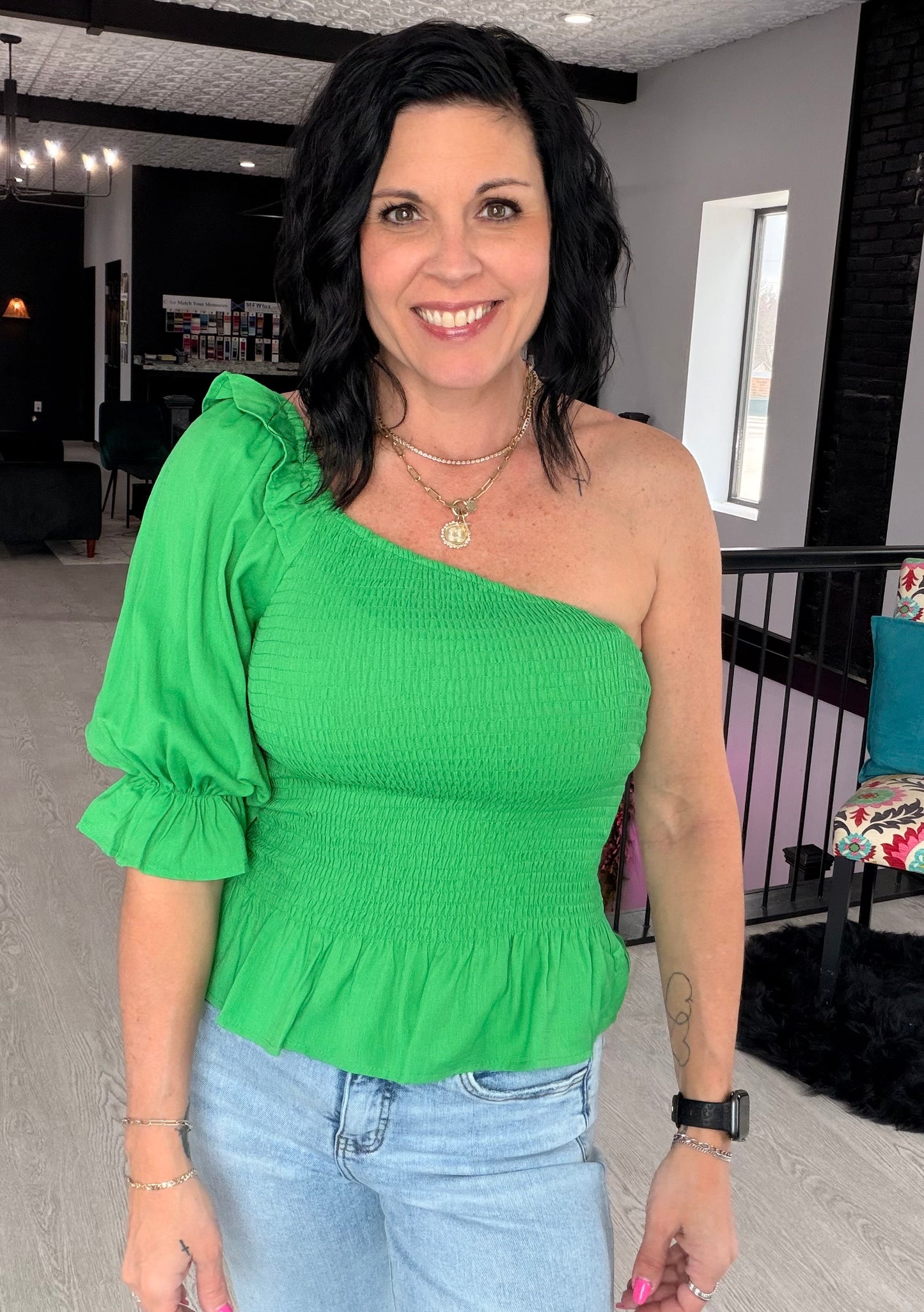 One Shoulder Peplum Blouse