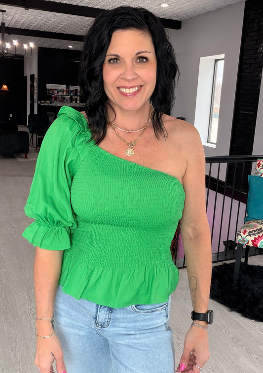 One Shoulder Peplum Blouse