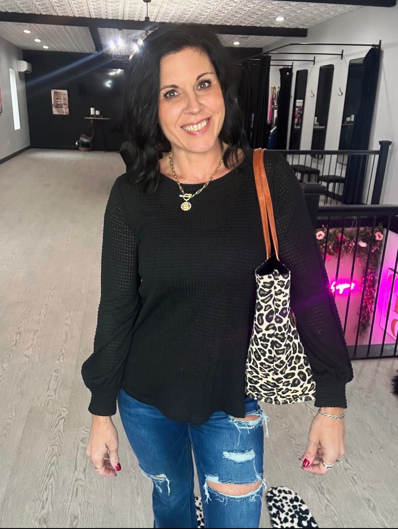 Waffle Puffed Sleeve Top