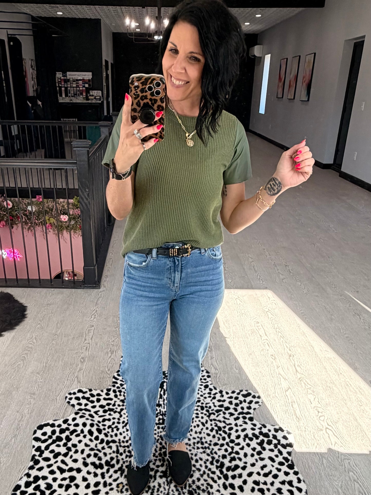 Faux Leather Sleeve Top