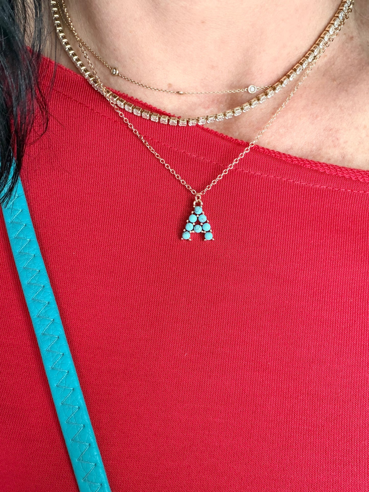 Turquoise Beaded Initial Necklace