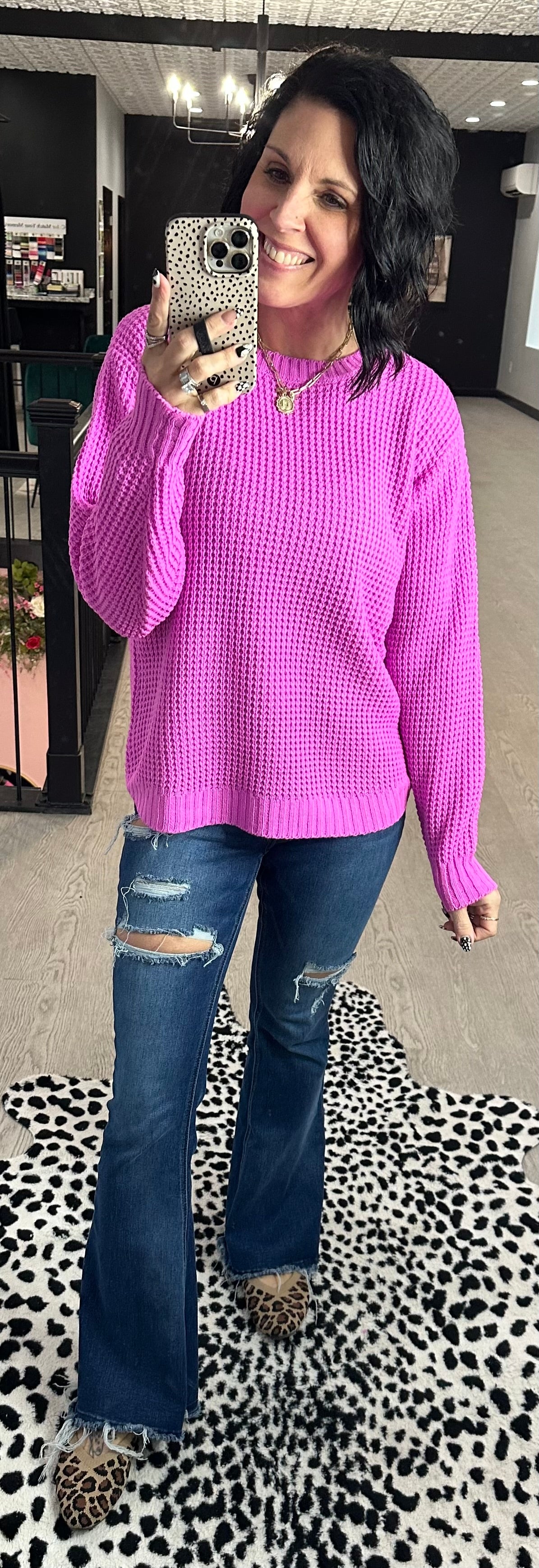Hi-Low Waffle Sweater
