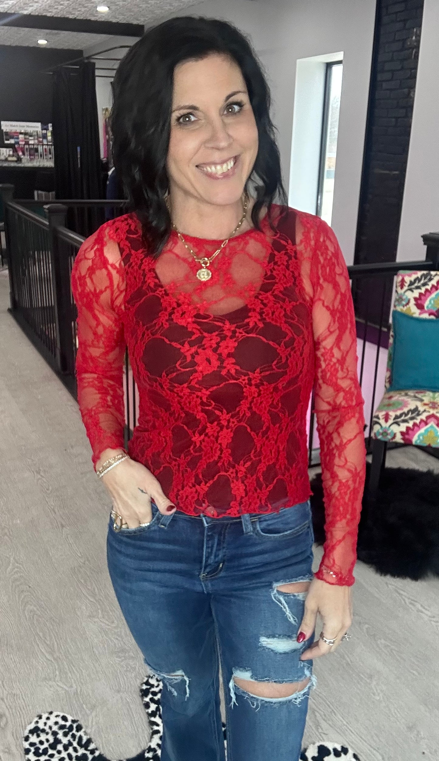 Red Lace Top