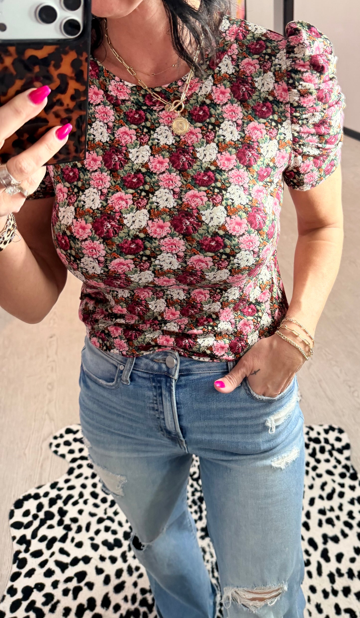 Floral Ruffled Sleeve Top