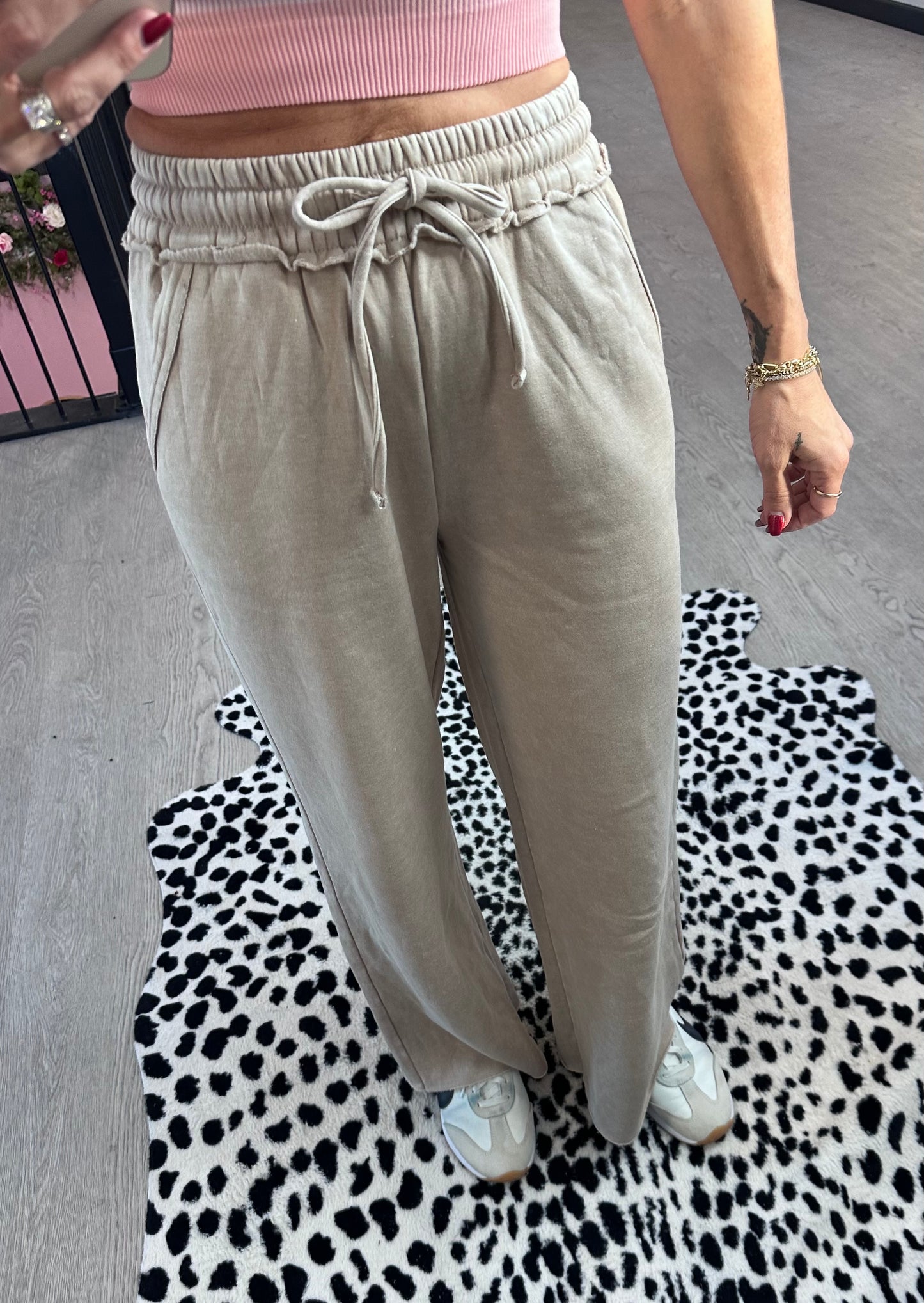 Ash Mocha Fleece Lined Wide Leg Pants
