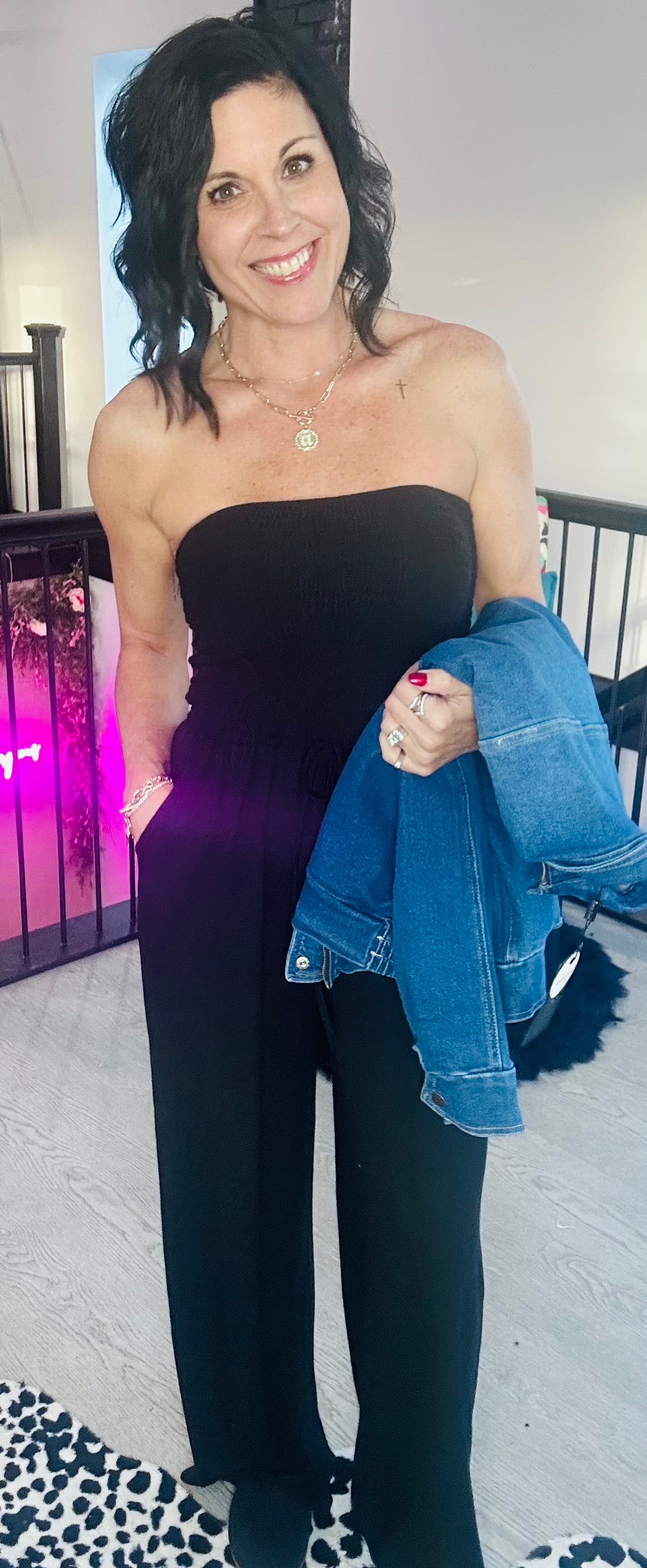 Smocked Strapless Jumpsuit