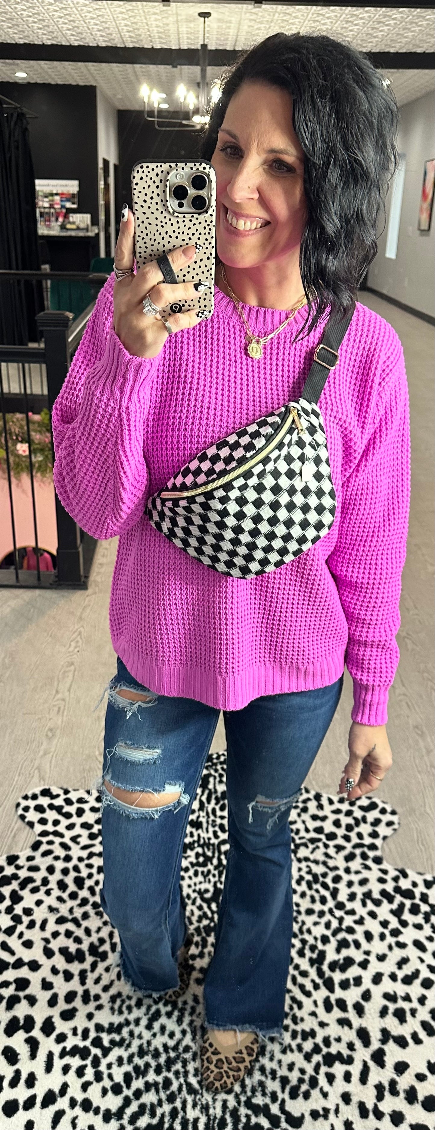 Hi-Low Waffle Sweater