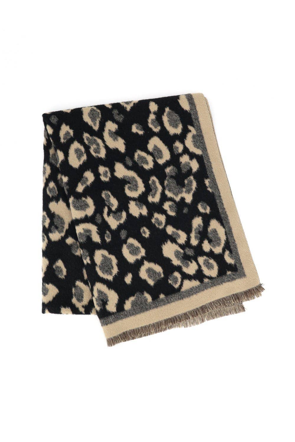 Leopard Reversible Fringe Scarf Wrap