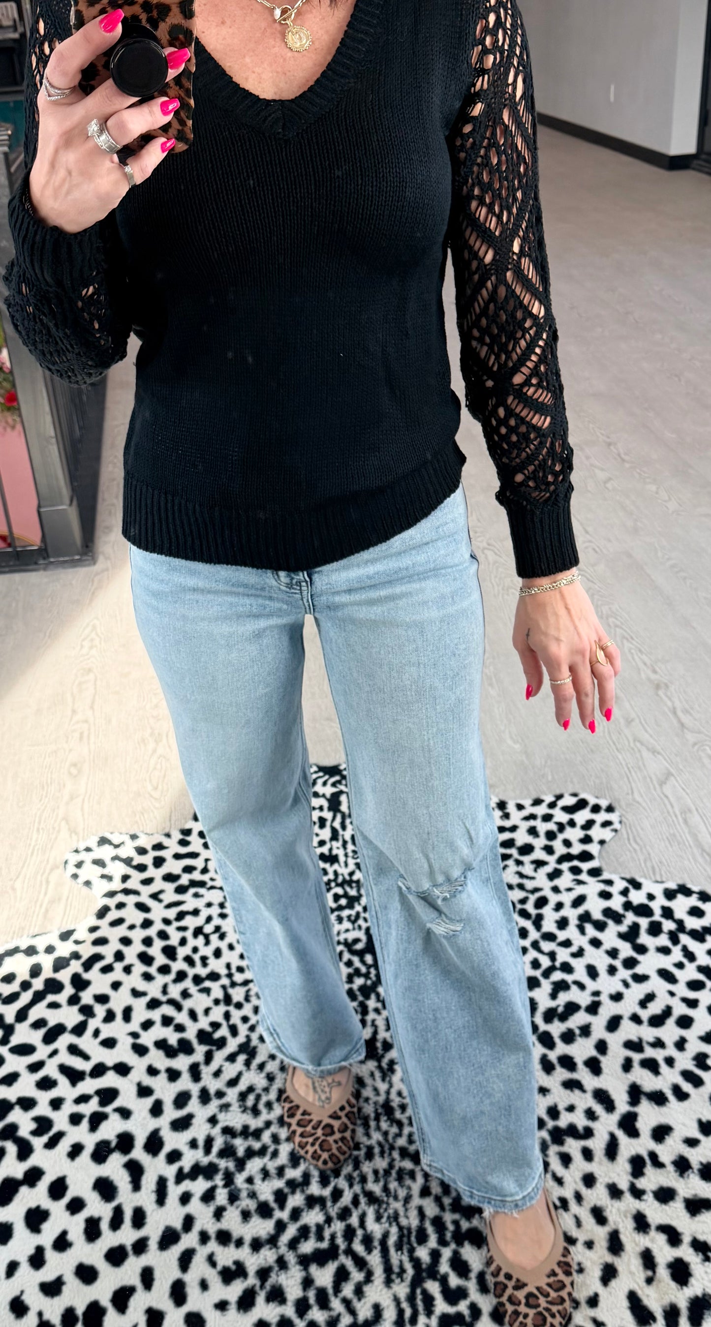 Black Open Sleeve Sweater