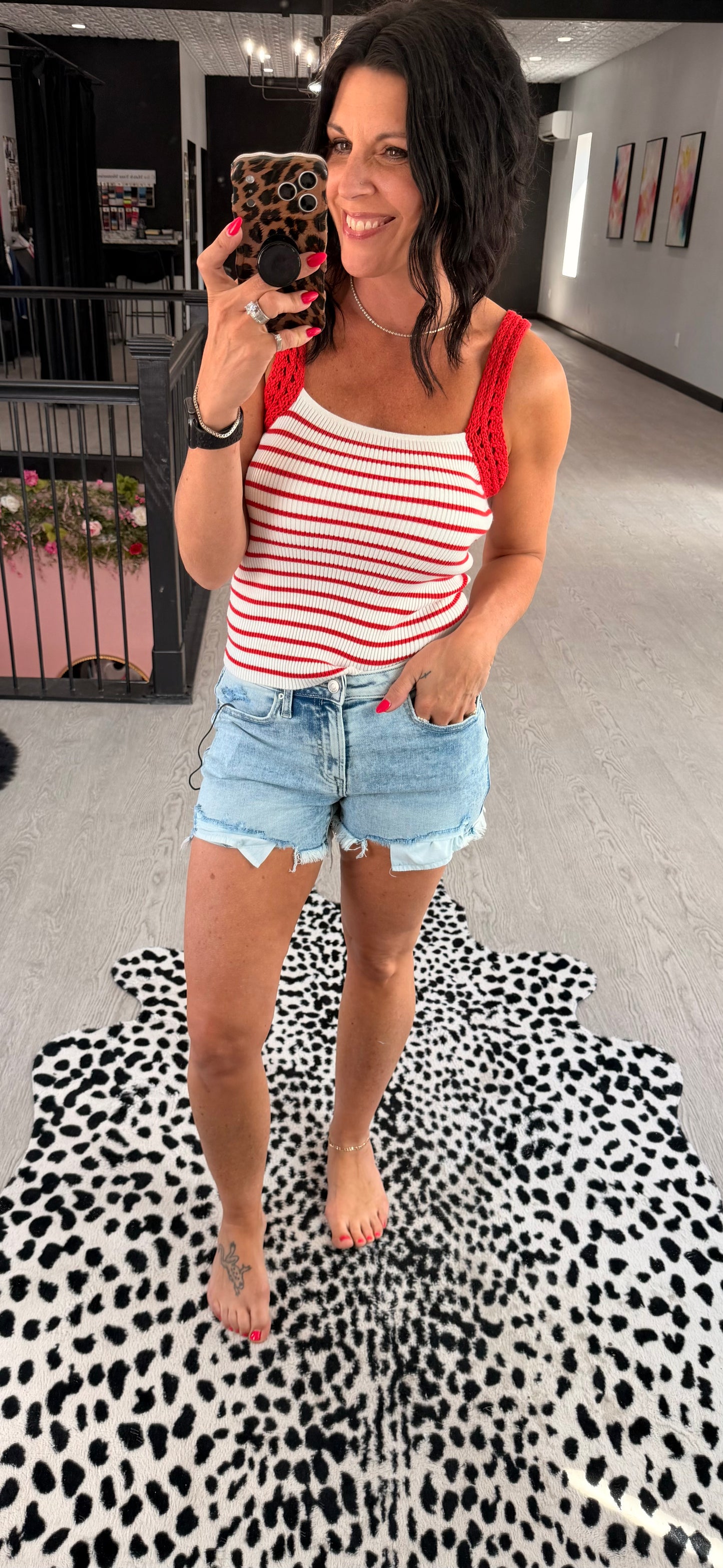 Crochet Strap Striped Knit Tank