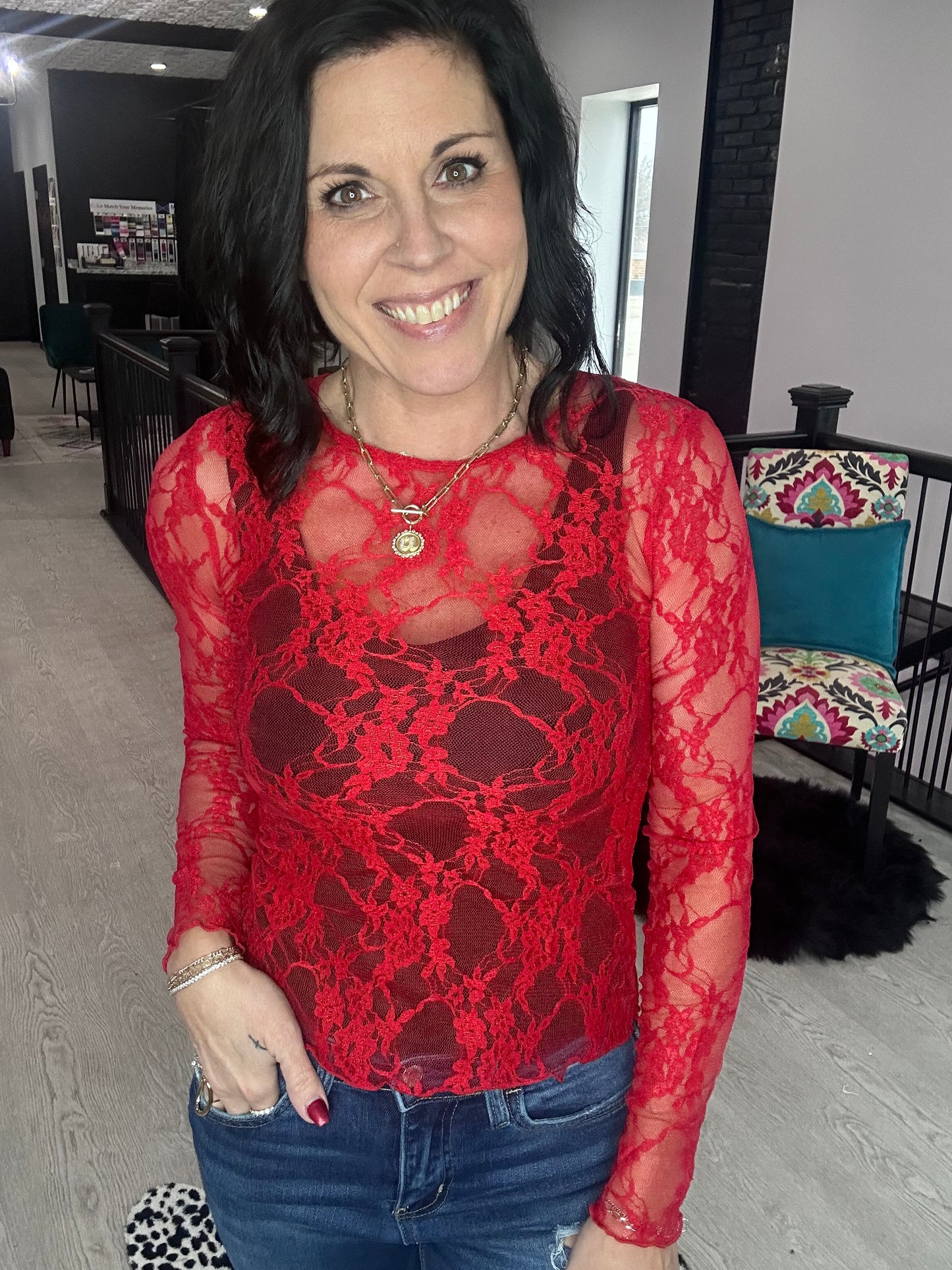 Red Lace Top