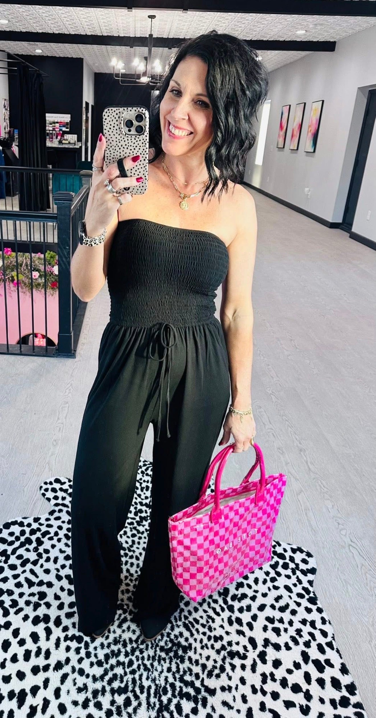 Smocked Strapless Jumpsuit