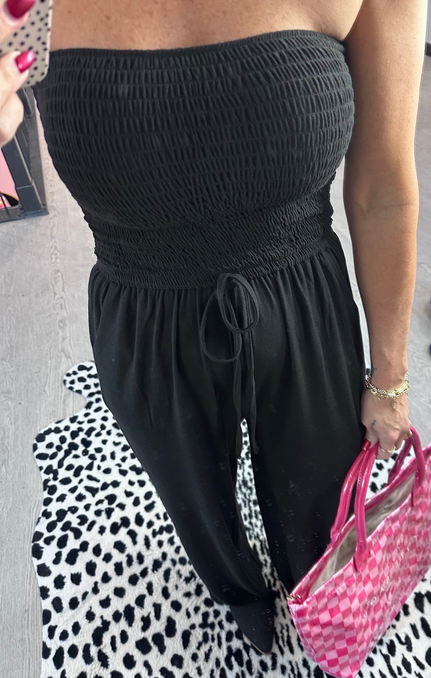 Smocked Strapless Jumpsuit