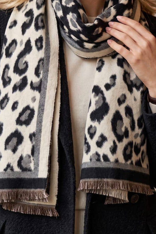 Leopard Reversible Fringe Scarf Wrap
