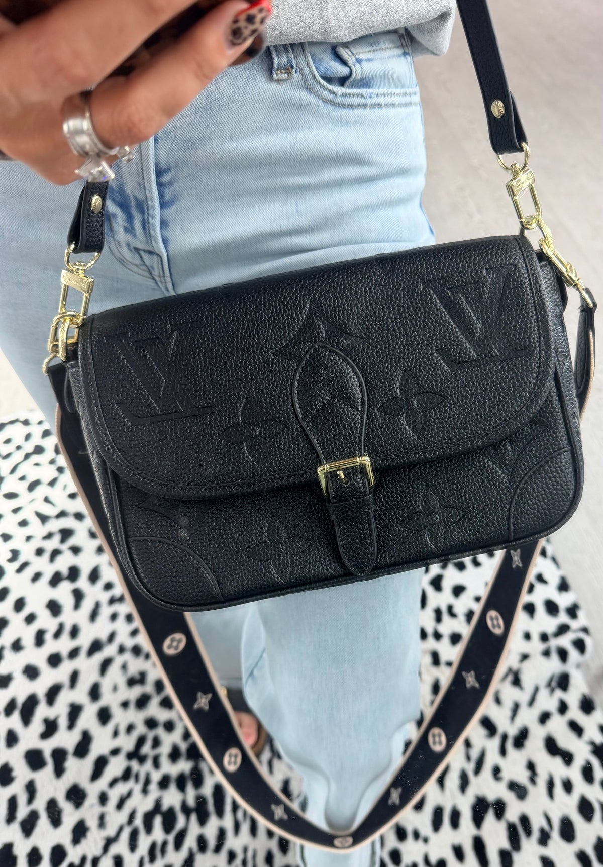 Black LV Upcycled Designer Crossbody Bag