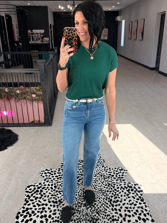 Forest Green Ribbed Top