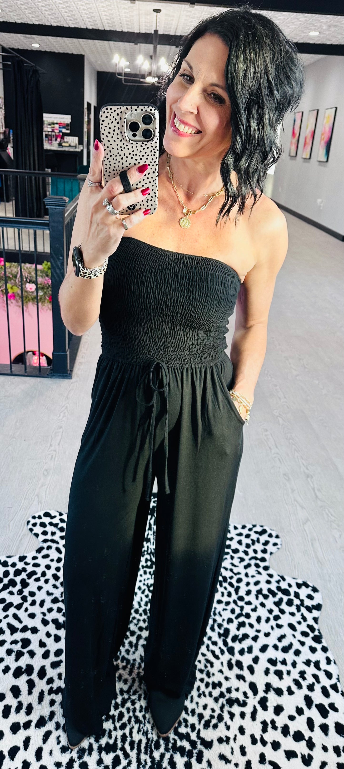 Smocked Strapless Jumpsuit