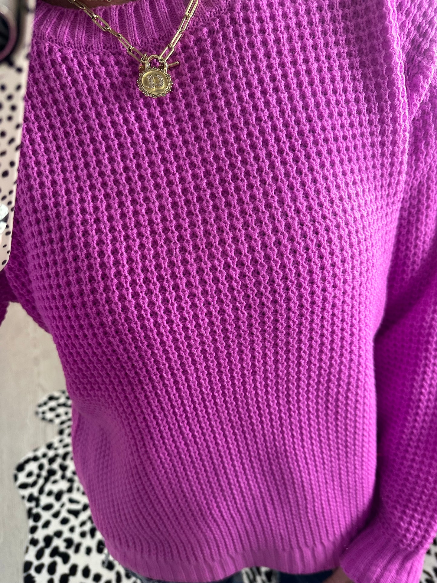 Hi-Low Waffle Sweater