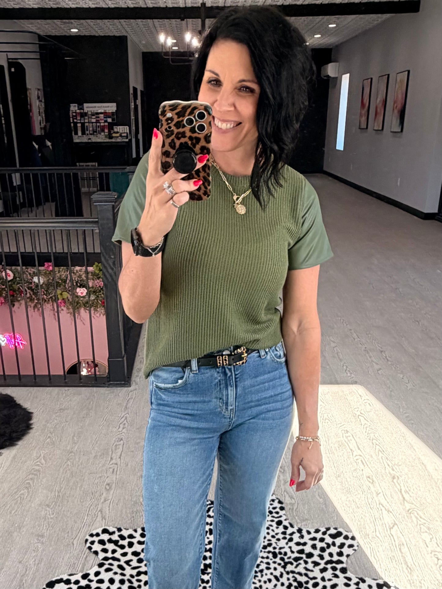 Faux Leather Sleeve Top