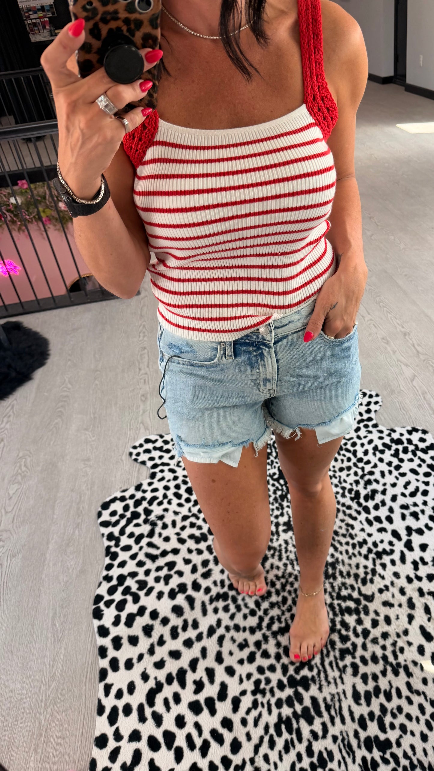 Crochet Strap Striped Knit Tank