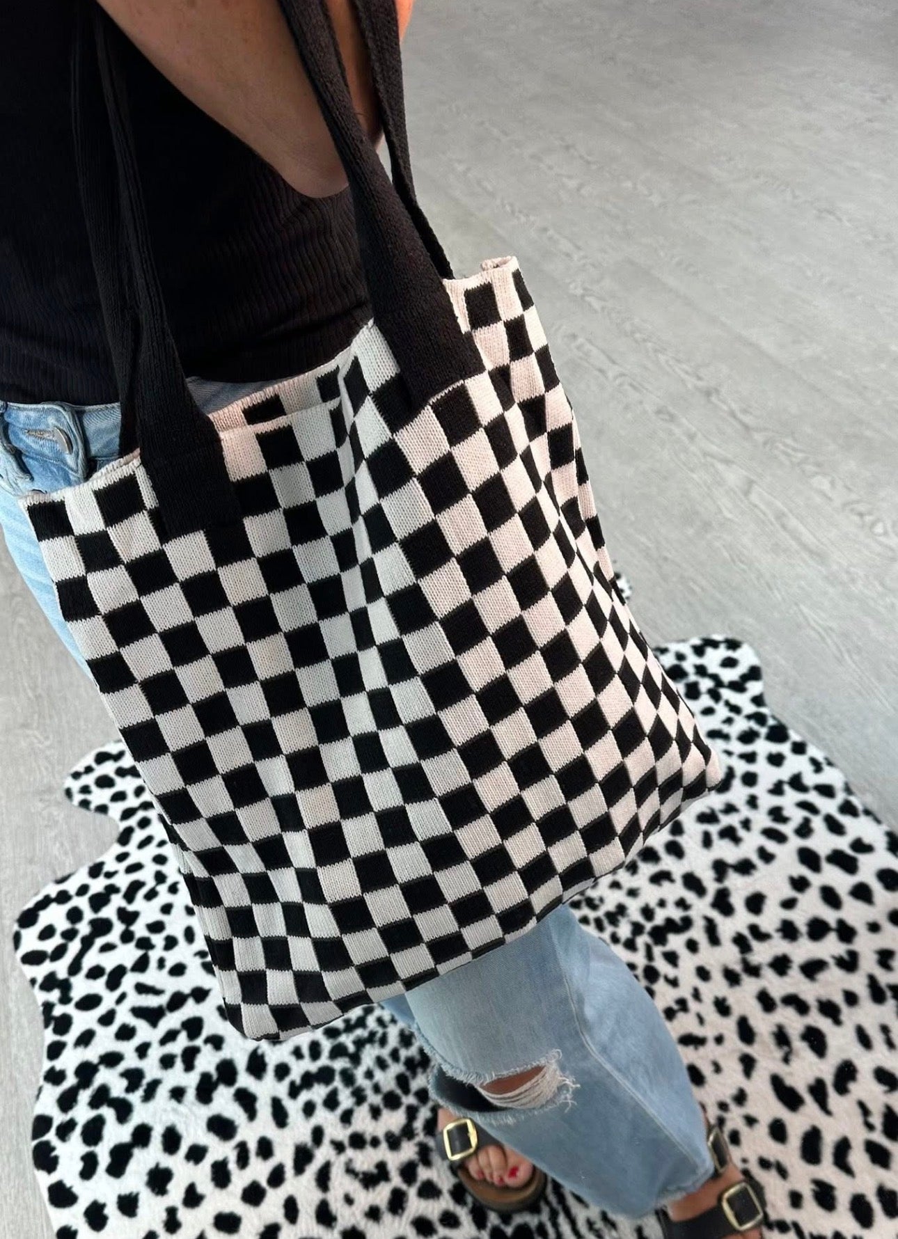 Checkered Knit Tote