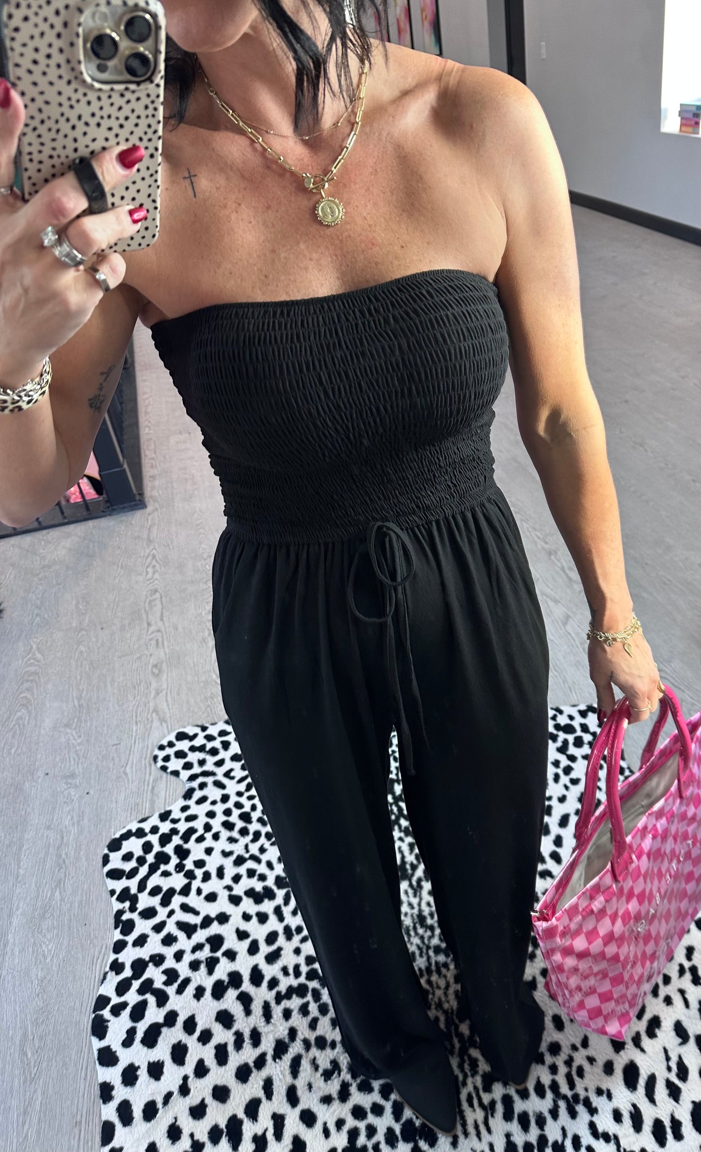 Smocked Strapless Jumpsuit