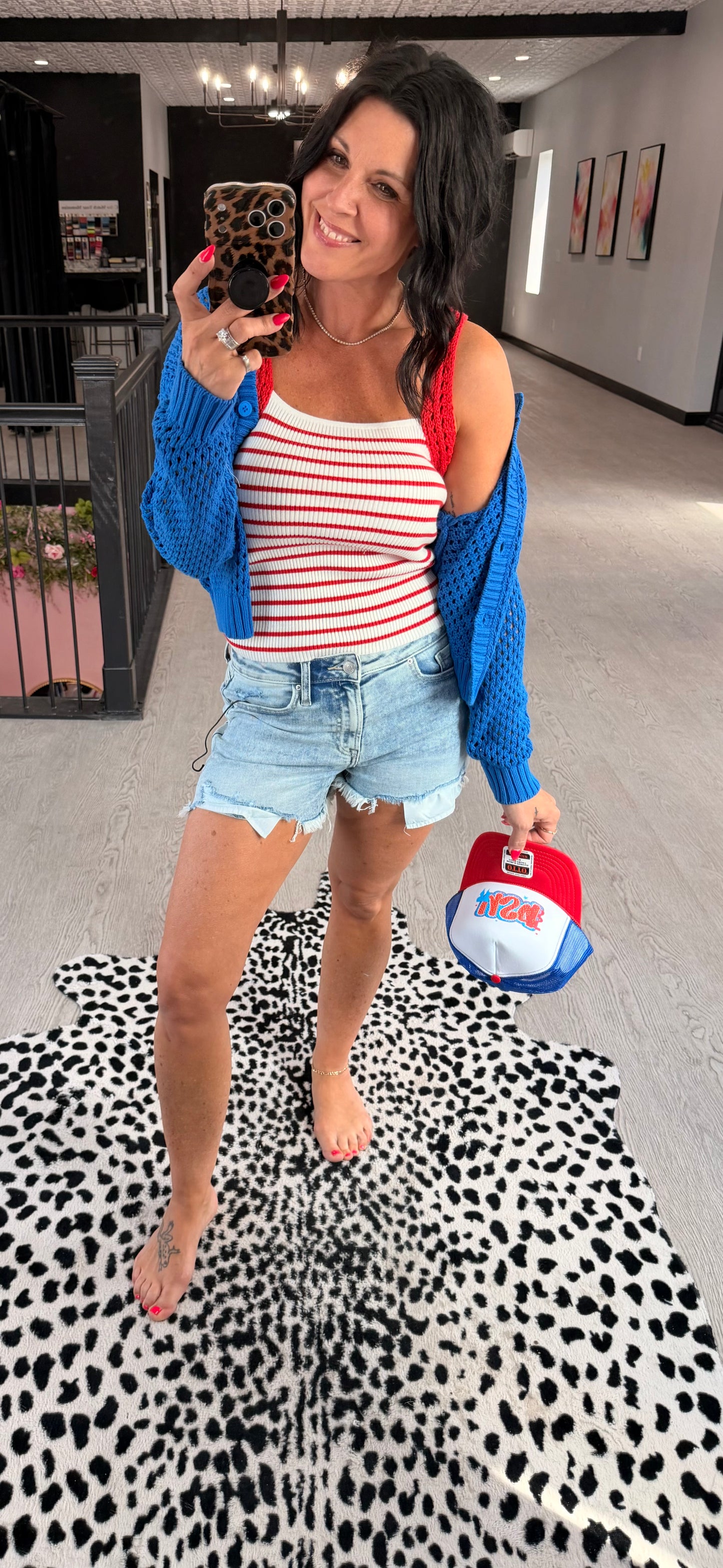Crochet Strap Striped Knit Tank
