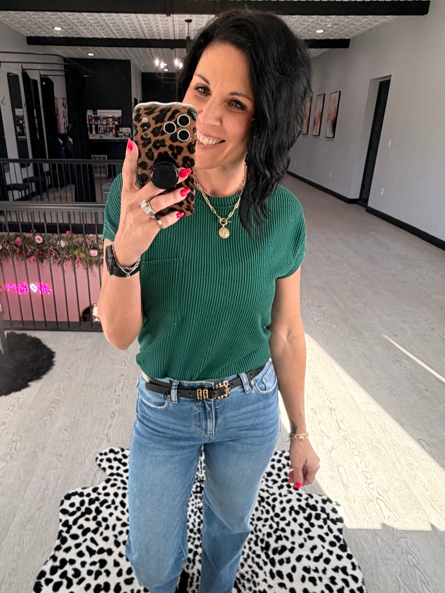 Forest Green Ribbed Top