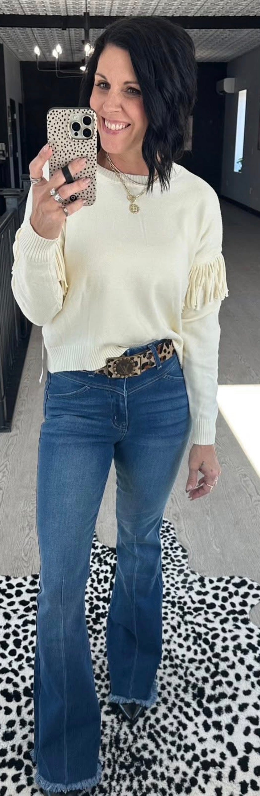 Fringe Cream Sweater